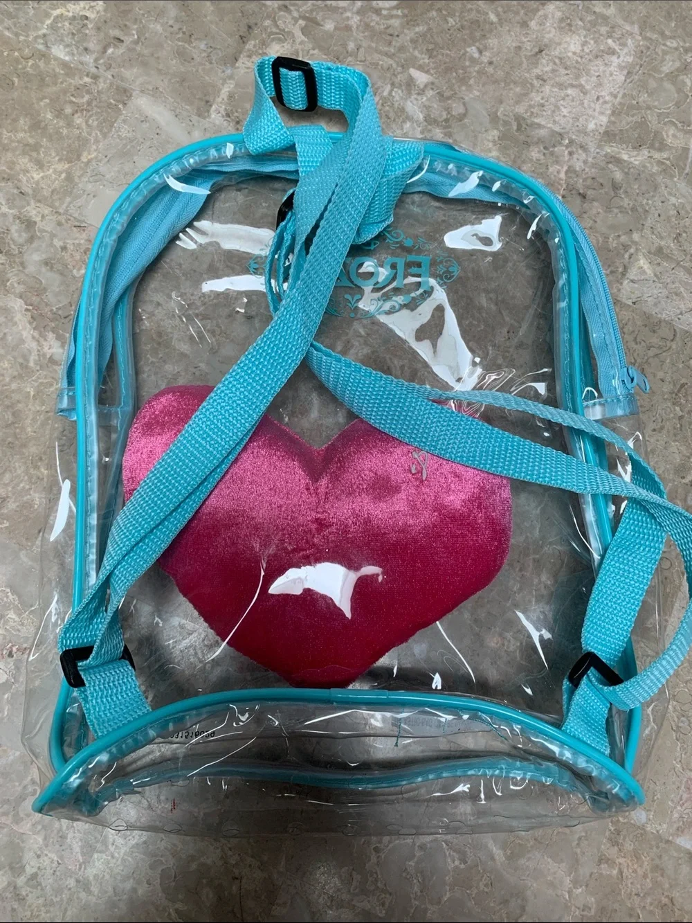 Cute Girl’s Disney Frozen Clear Backpack w/Turquoise Trim.Pre-Owned. Size:9x11.5